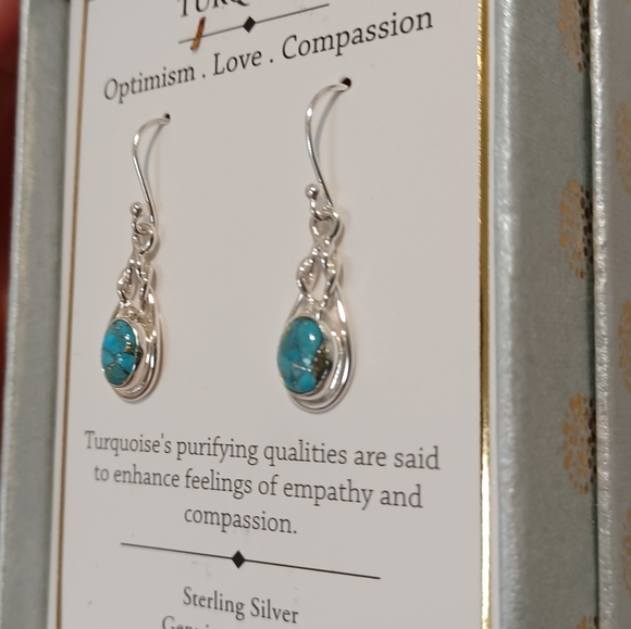 SHIVAM STERLING SILVER TURQUOISE TEARDROP EARRINGSAPPROXIMATELY 1 INCH LONG - Picture 5 of 8